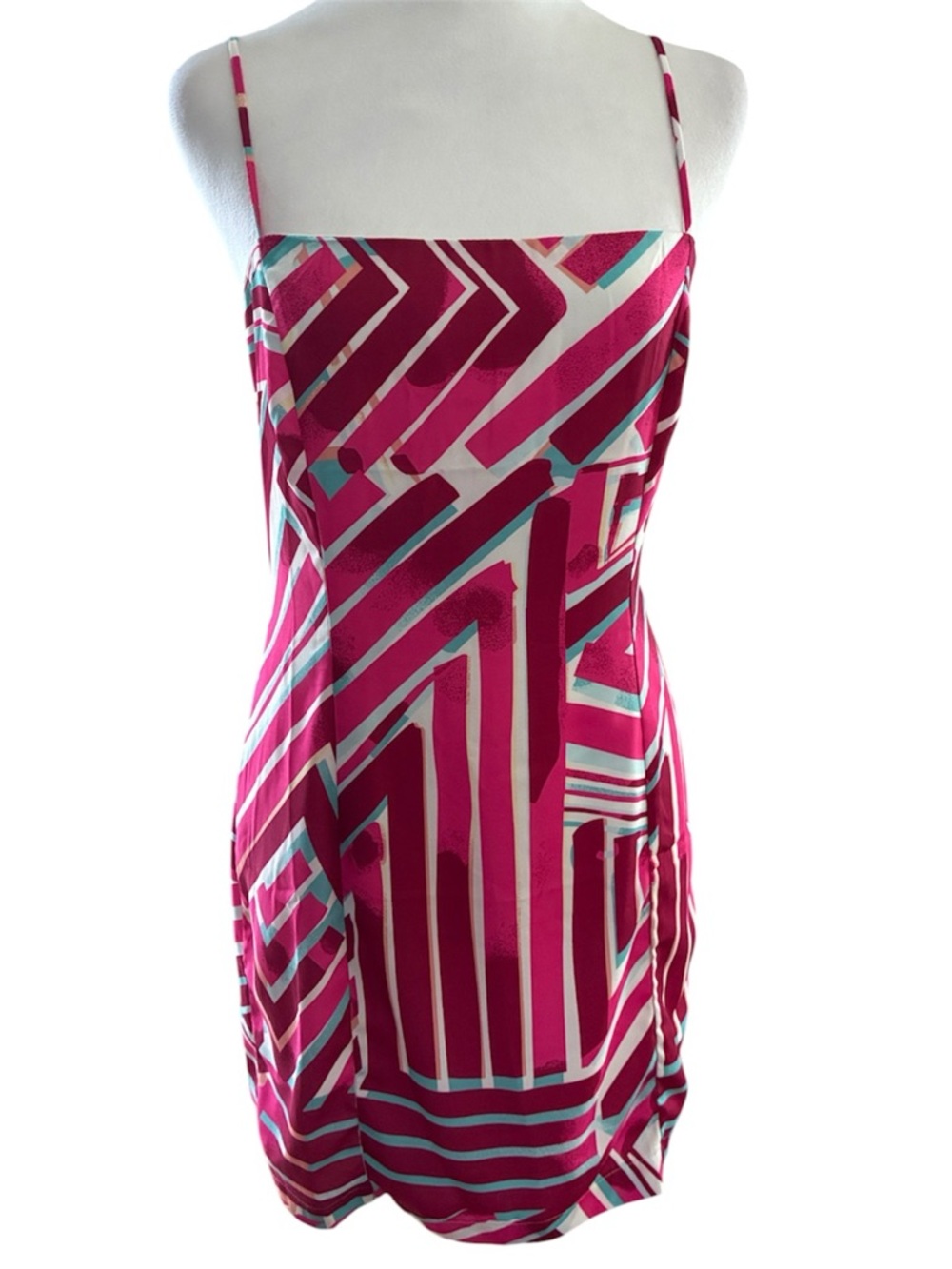 Lulu's Hot Pink Geometric Spaghetti Strap Mini Dress size S